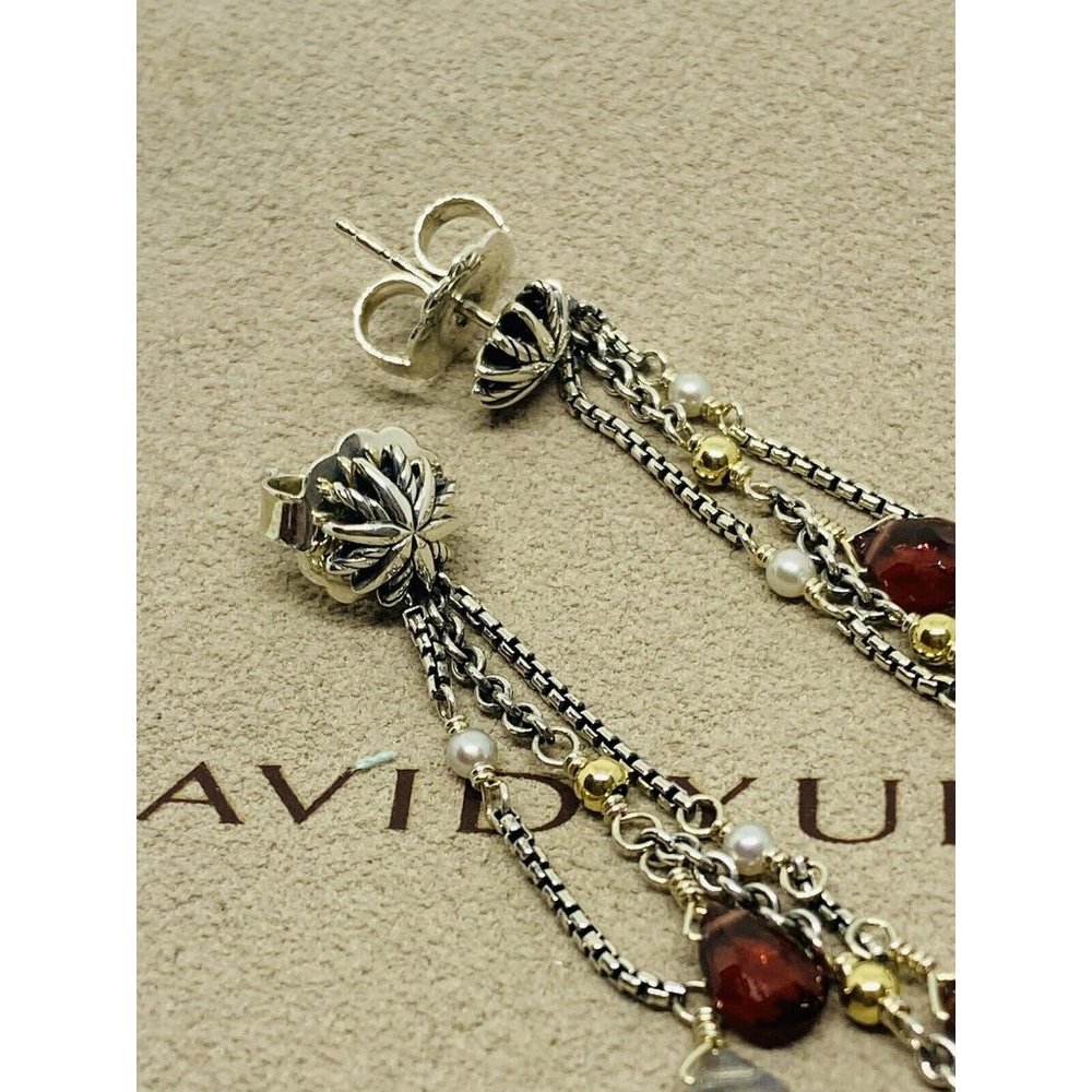 David Yurman Multi-Stone Pearl Sterling Silver Drop Earrings 18K 750 - Picture 4 of 12